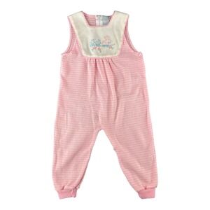 Vintage All Mine Baby Girls Pink Striped Romper Bunny Embroidery Size 24 Months‎